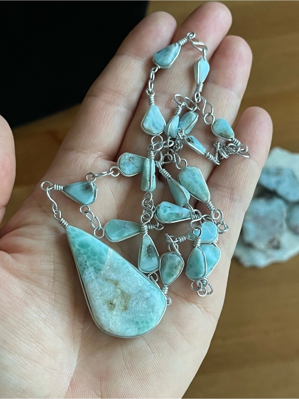Larimar necklace sterling silver S hook jewelry stone pendant - Picture 7 of 9
